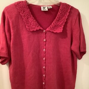 Crochet look BOHO short sleeve cardigan lightweight sweater blouse button down